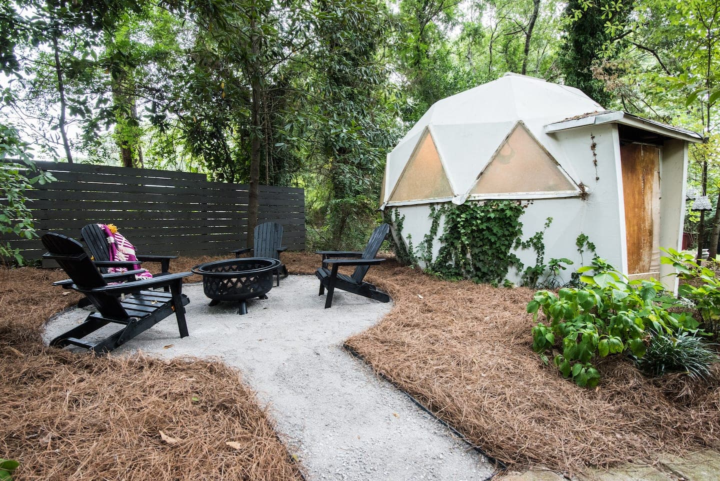 Patio and outdoor dining under the orange canopy